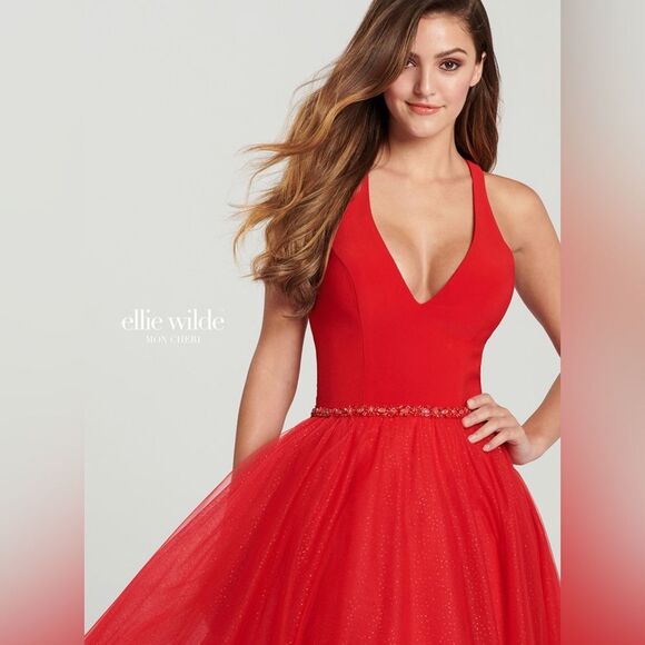 Ellie Wilde by Mon Cherie Womens Prom Dress Size 2 Red Formal Gala HOCO - Picture 2 of 11